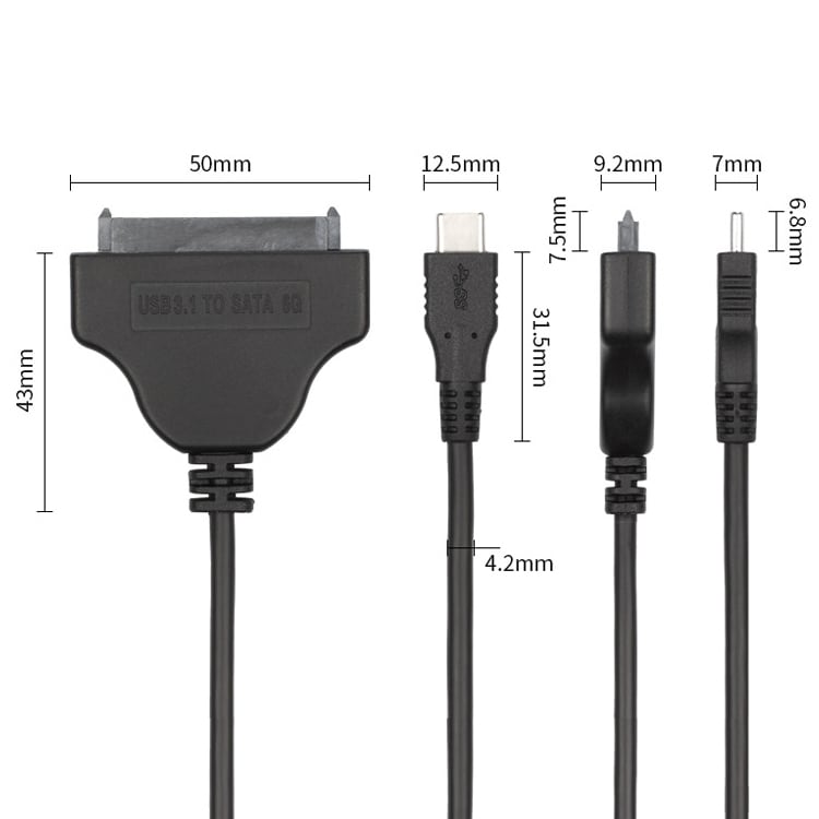 USB Type-C til SATA 2 7+15 Adapter 20cm