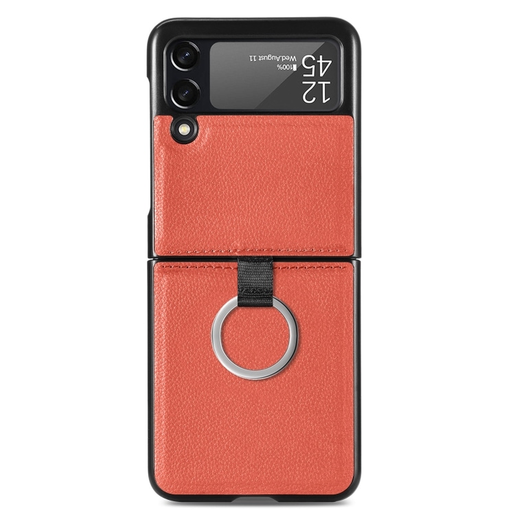 Deksel av kunstskinn med ring Samsung Galaxy Z Flip 3 Rød