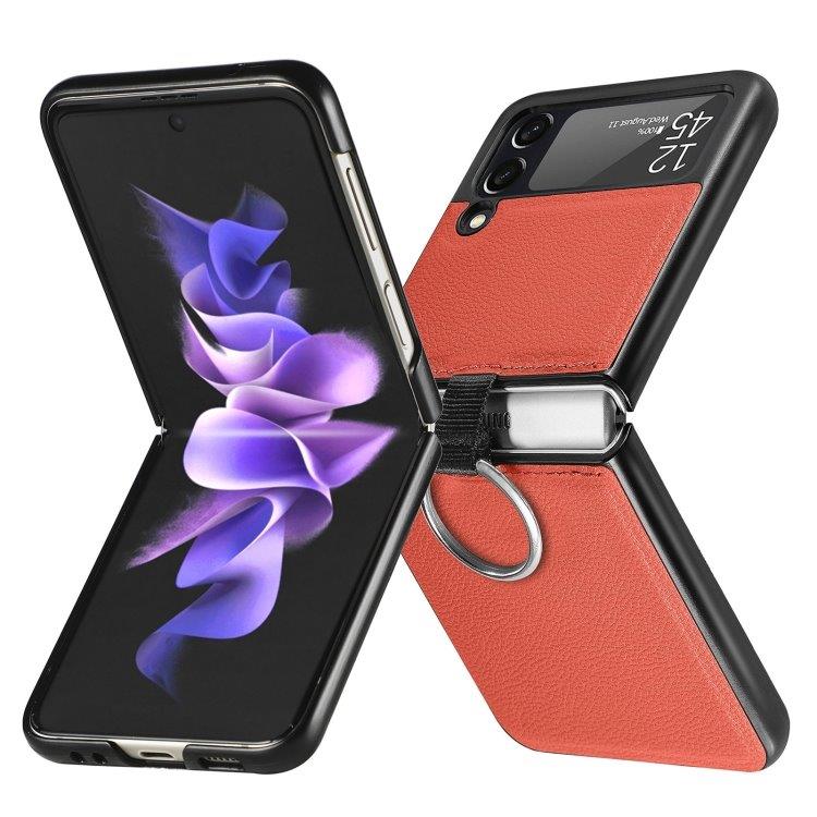 Deksel av kunstskinn med ring Samsung Galaxy Z Flip 3 Rød