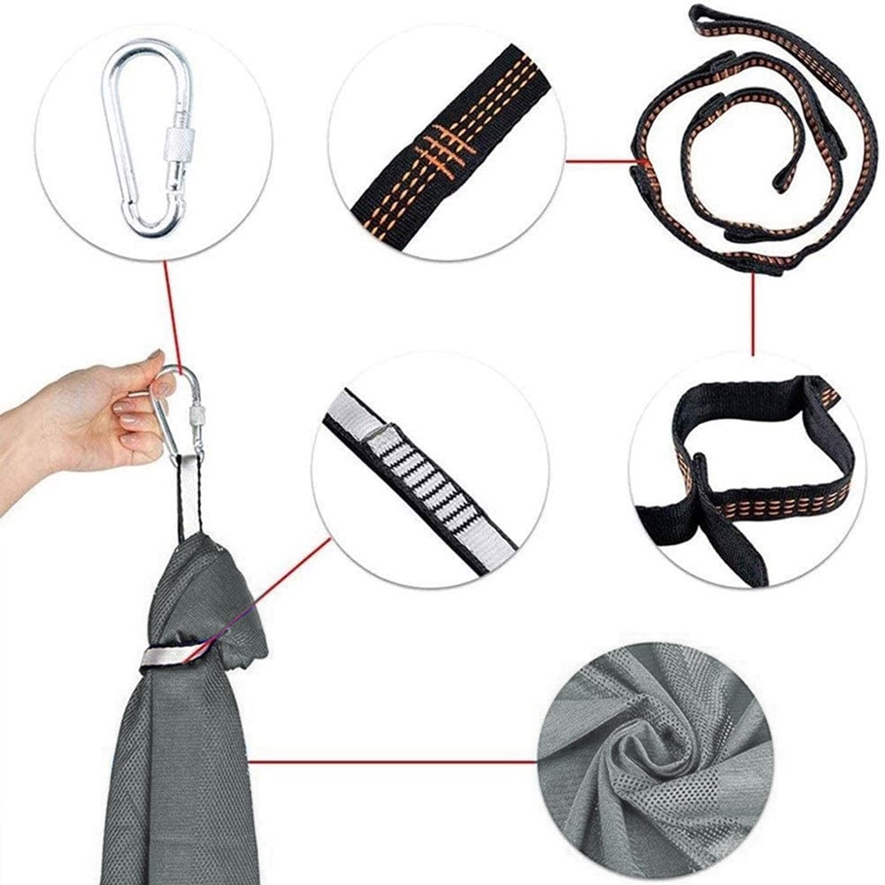 Elastisk hammock i nylon 150×280 cm / liten hengekøye for inne- og utebruk – Grå