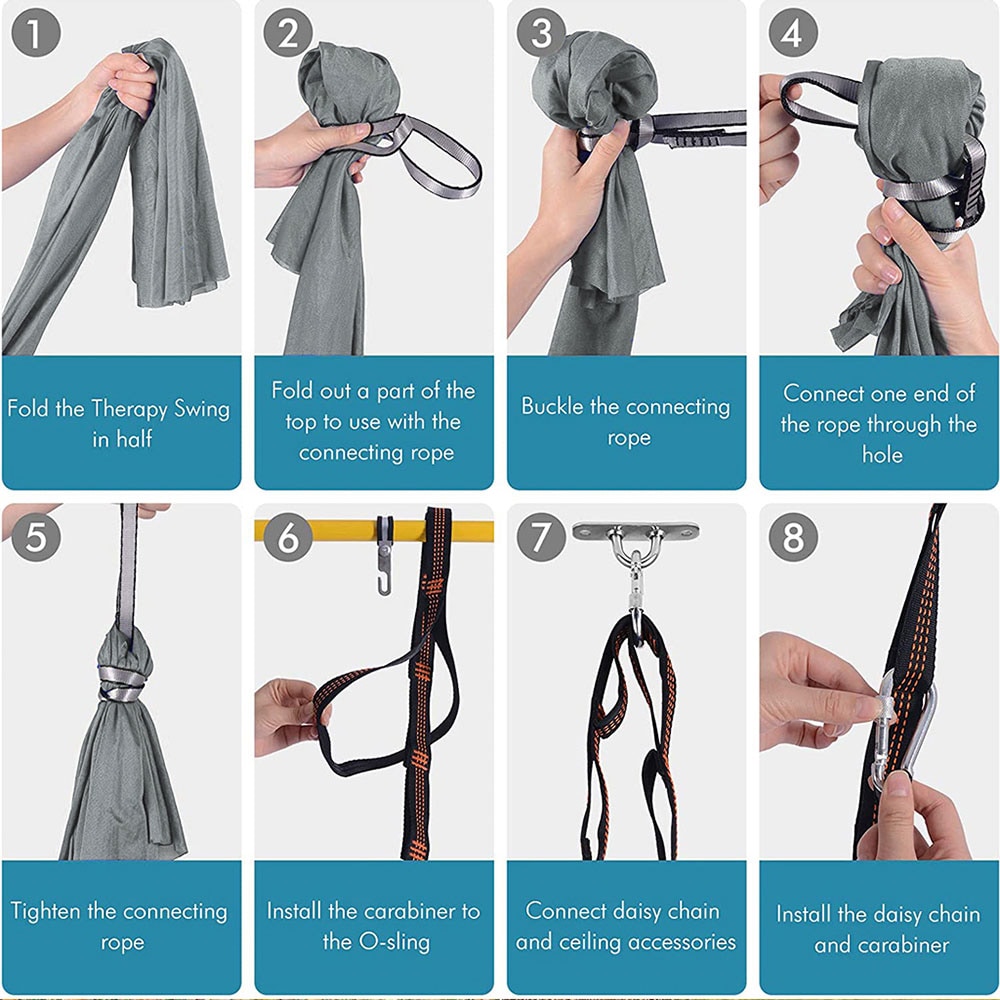 Elastisk hammock i nylon 150×280 cm / liten hengekøye for inne- og utebruk – Grå