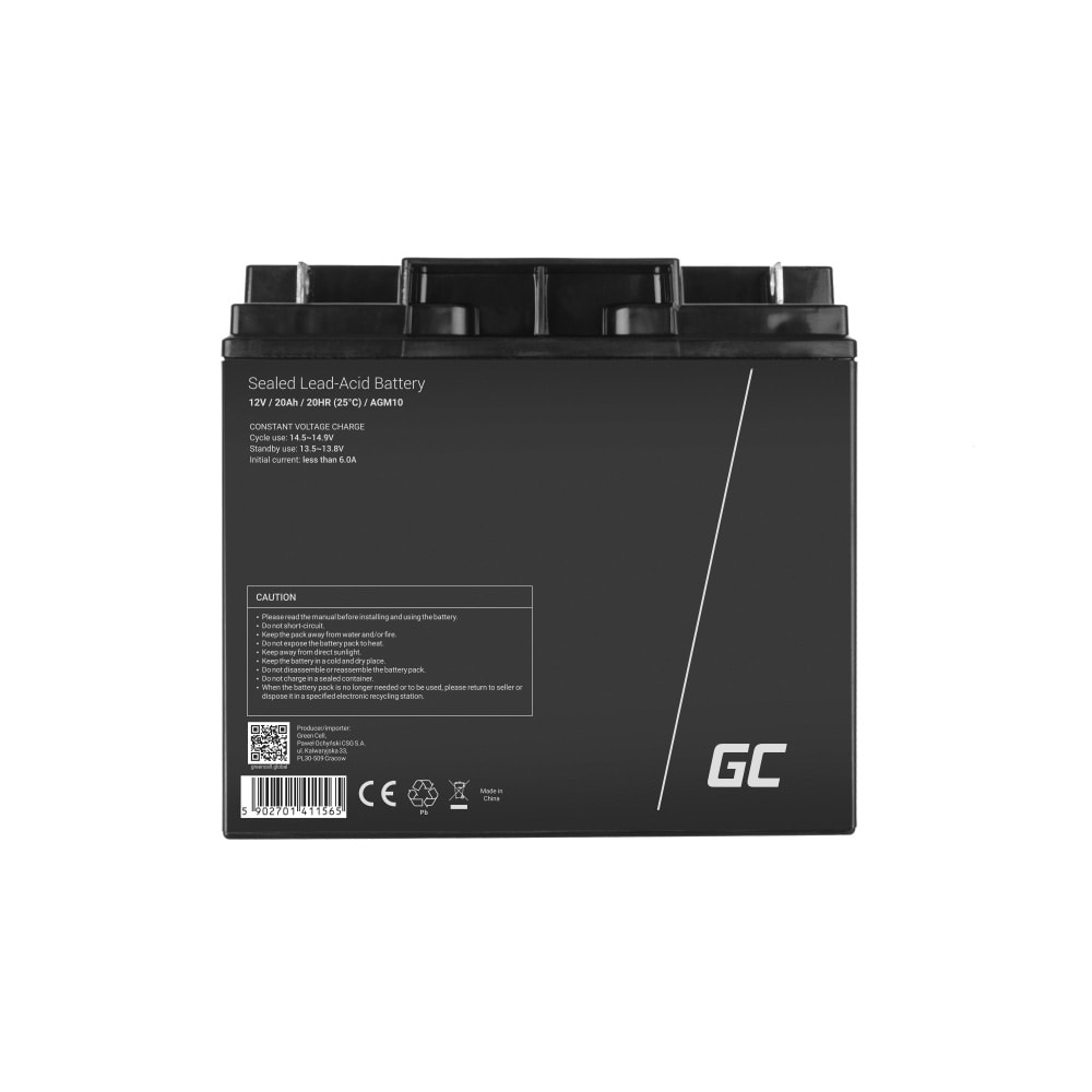 Green Cell AGM VRLA 12V 20Ah - AGM-teknologi og VRLA-ventil