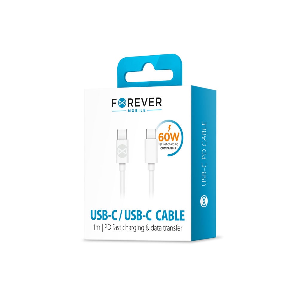 Forever USB-C til USB-C-kabel 1m 3A - hvit
