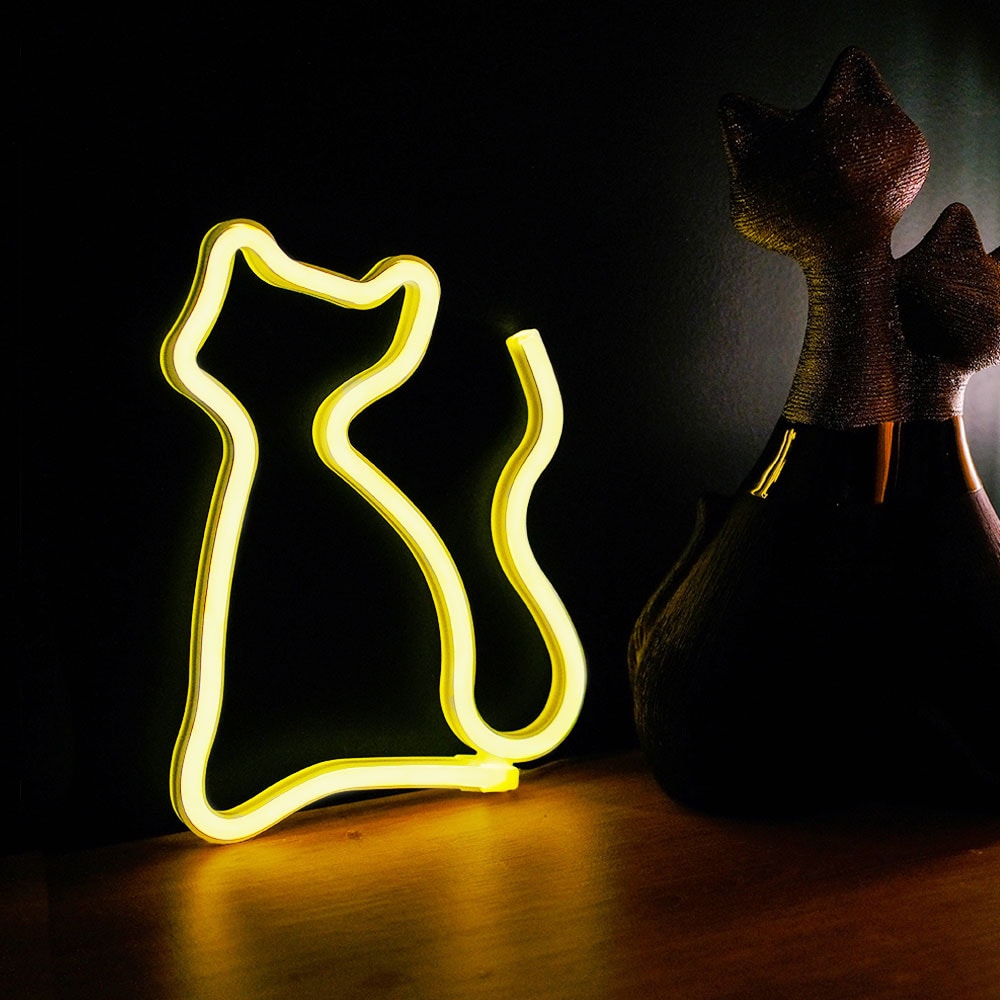 Neon-skilt - Gul katt