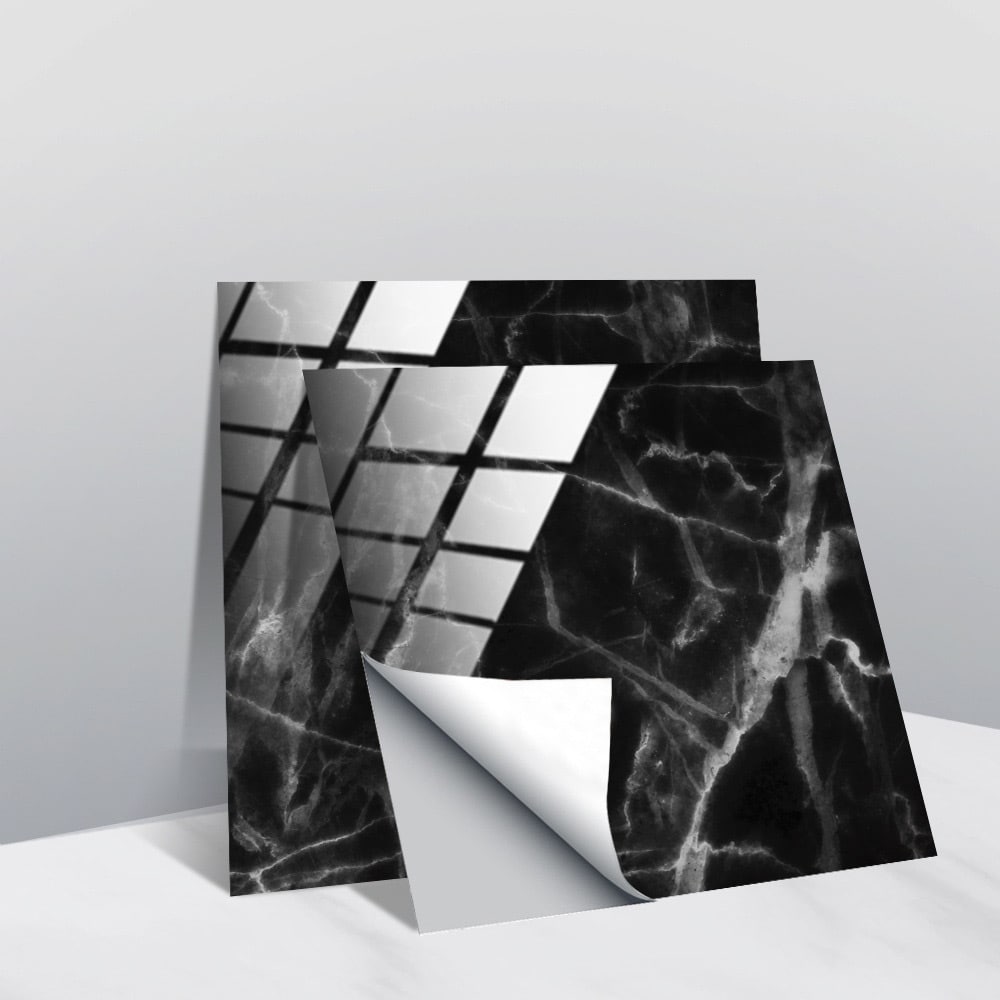 Veggdekorasjon 20x20cm 20-pakning sort marmor