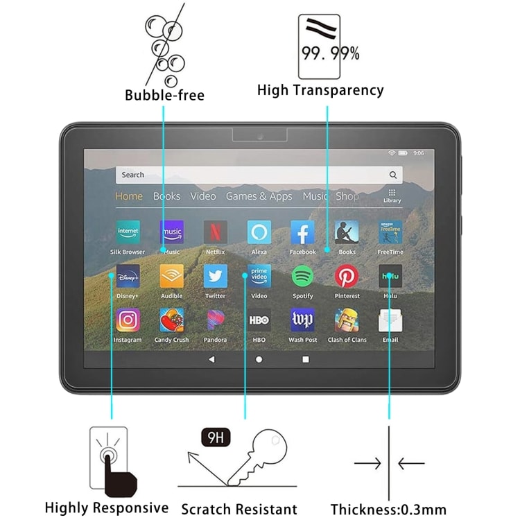Skjermbeskytter i herdet glass for Amazon Kindle Fire HD 8 2020 - 2-pakning