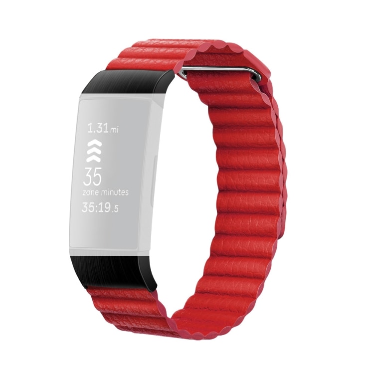Rødt skinnarmbånd for Fitbit Charge 3/4 - large