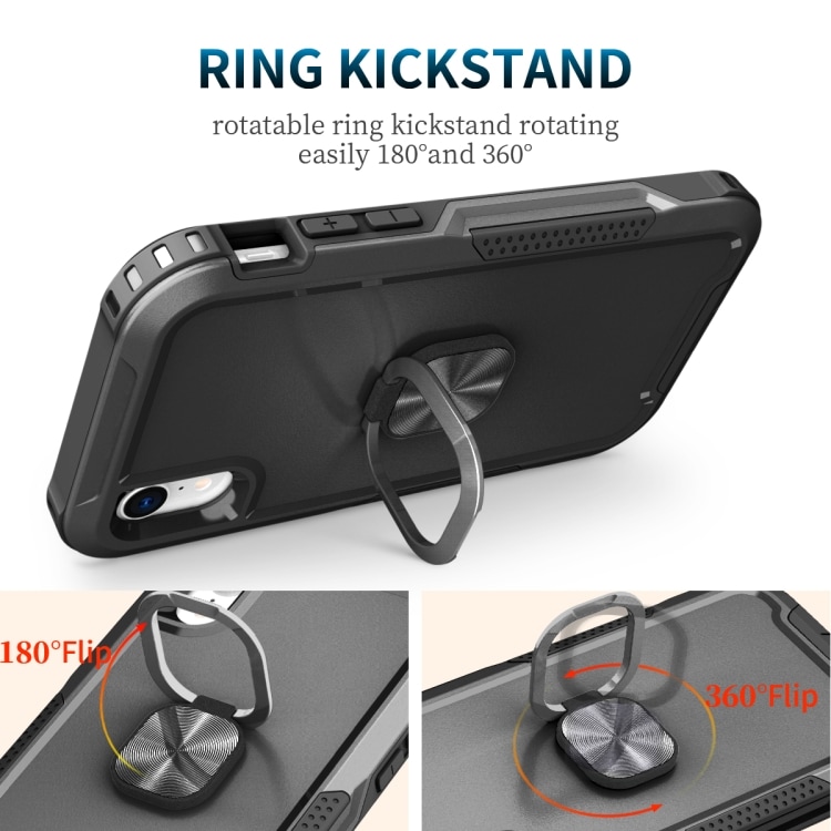 Kraftig mobildeksel med ringholder for iPhone XR