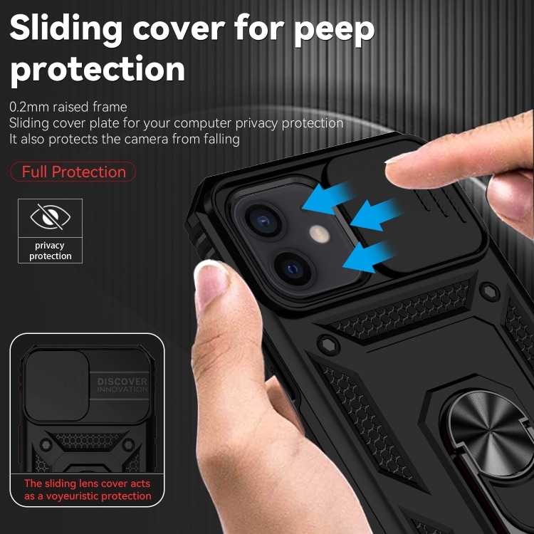Deksel med kamerabeskyttelse og ringholder for iPhone 12/12 Pro