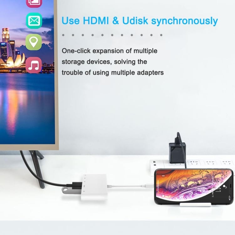 iPhone adapter til USB + HDMI + TF / SD-kort