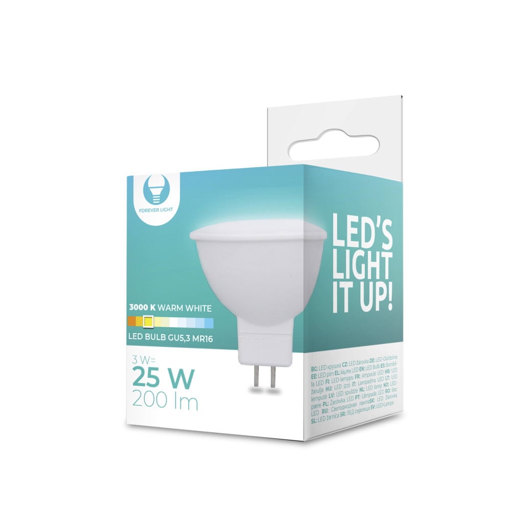 LED-Lampe GU5,3 MR16 3W 12V 3000K 200lm