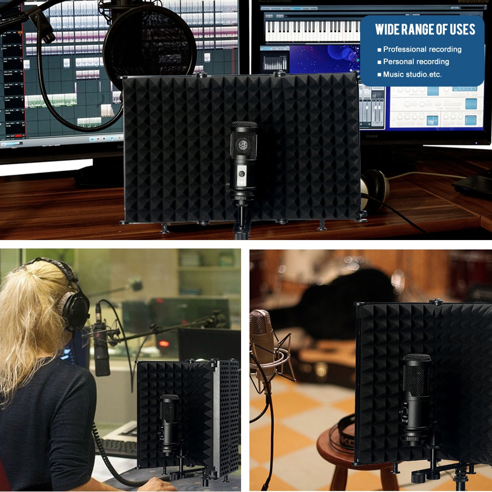Sammenleggbar lydisolering for studiomikrofon - 3 paneler