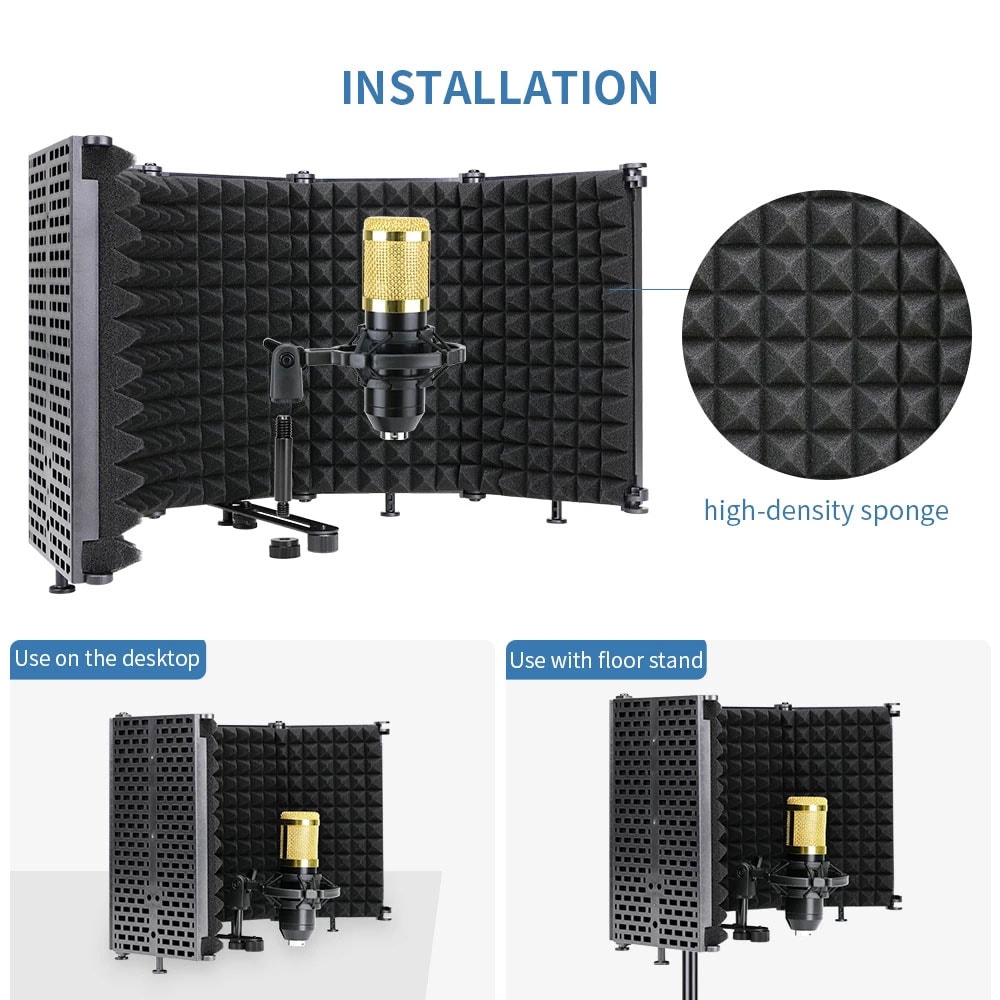 Sammenleggbar lydisolering for studiomikrofon - 5 paneler