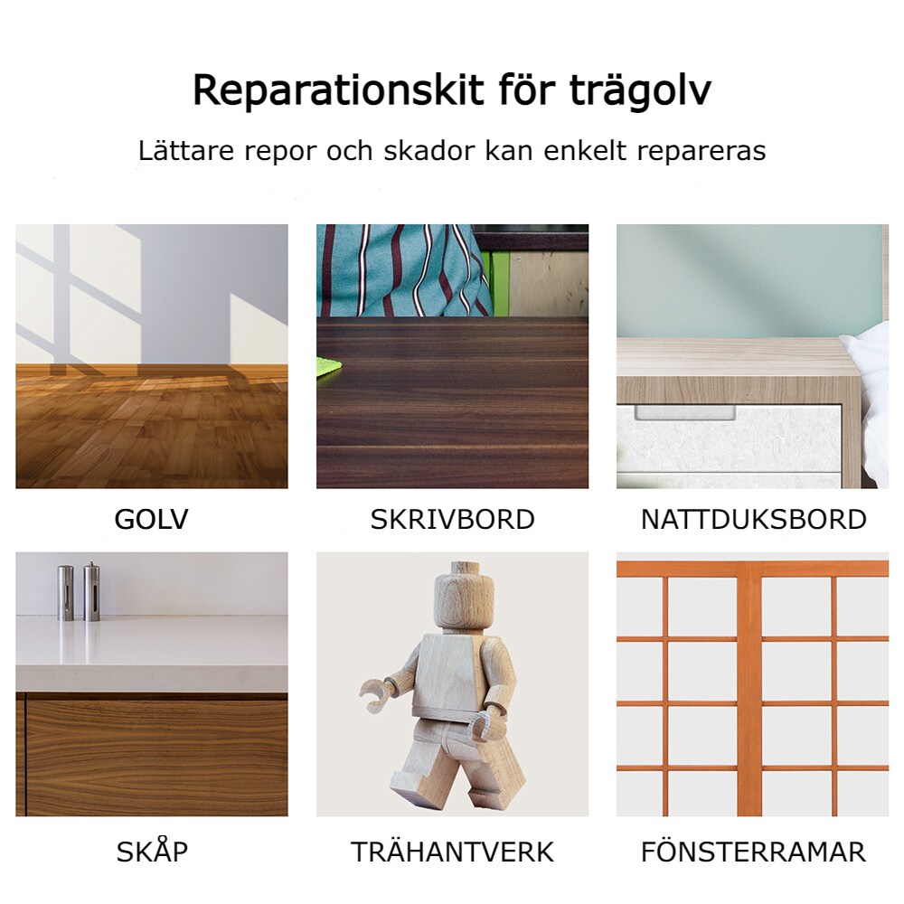 Reparasjonssett for tregulv og møbler 16 deler