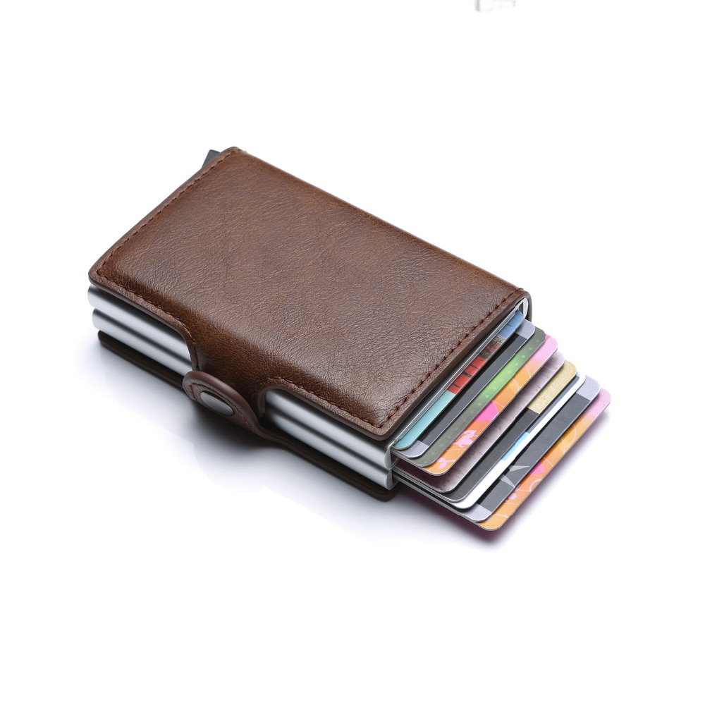 RFID-Lommebok med Pop-up og syntetisk skinn - mørkebrun