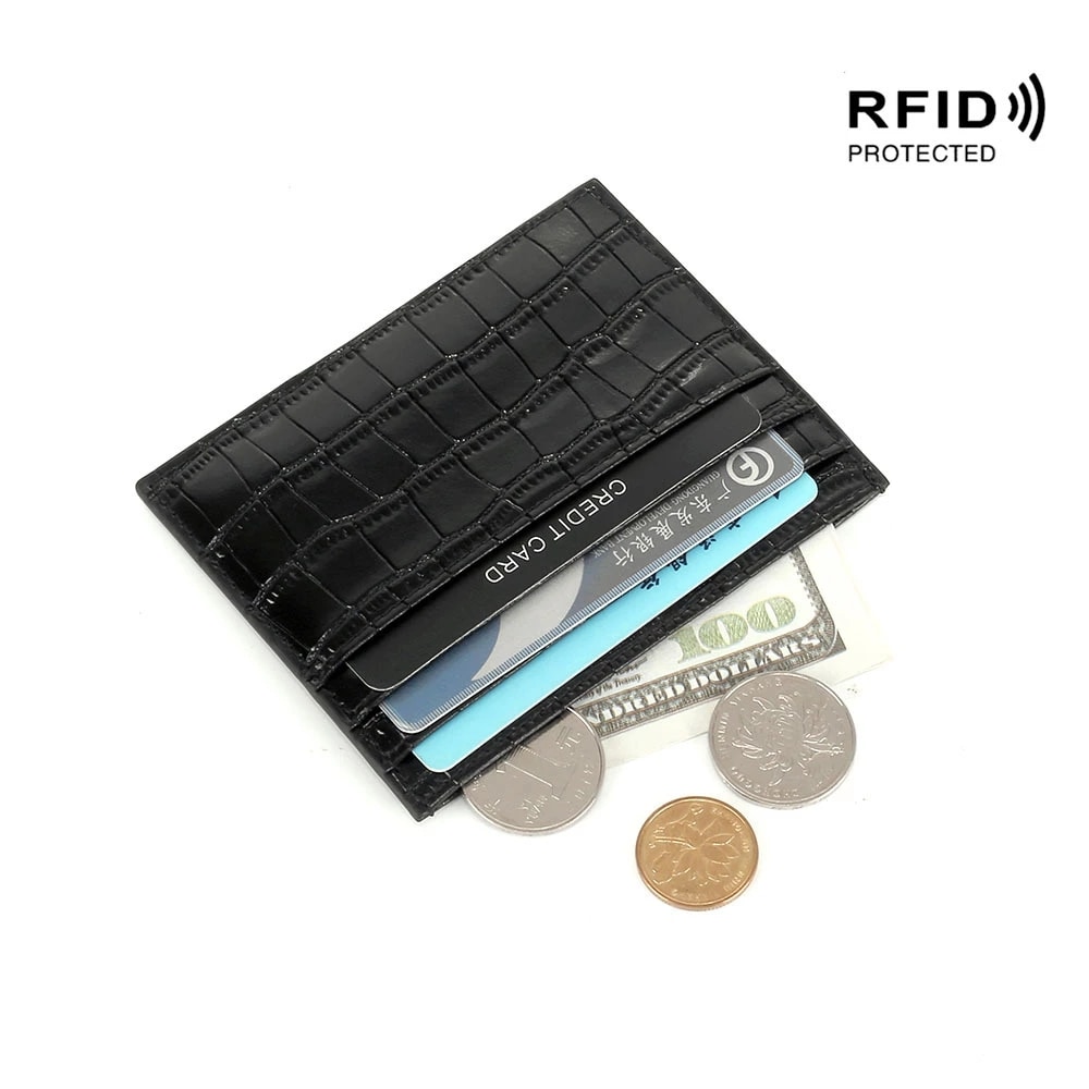RFID-Lommebok med Pop-up og krokodillemønster - sort