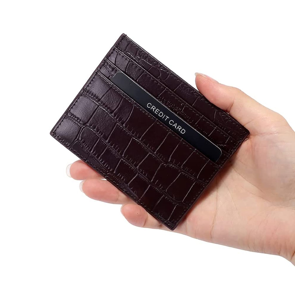RFID-Lommebok med Pop-up og krokodillemønster - mørkelilla