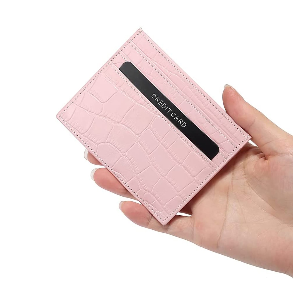 RFID-Lommebok med Pop-up og krokodillemønster - rosa
