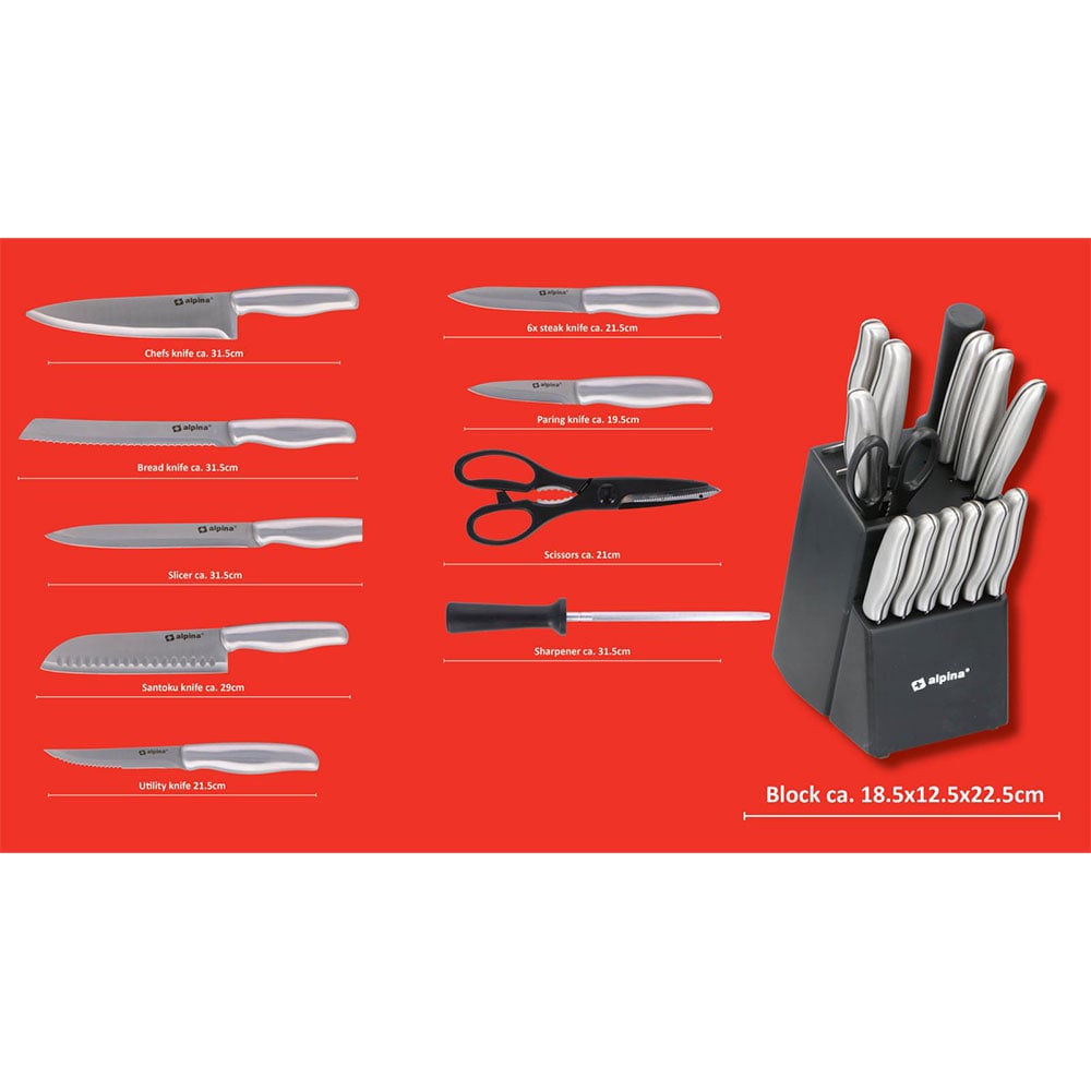 Alpina Knivsett med 15 kniver og treblokk
