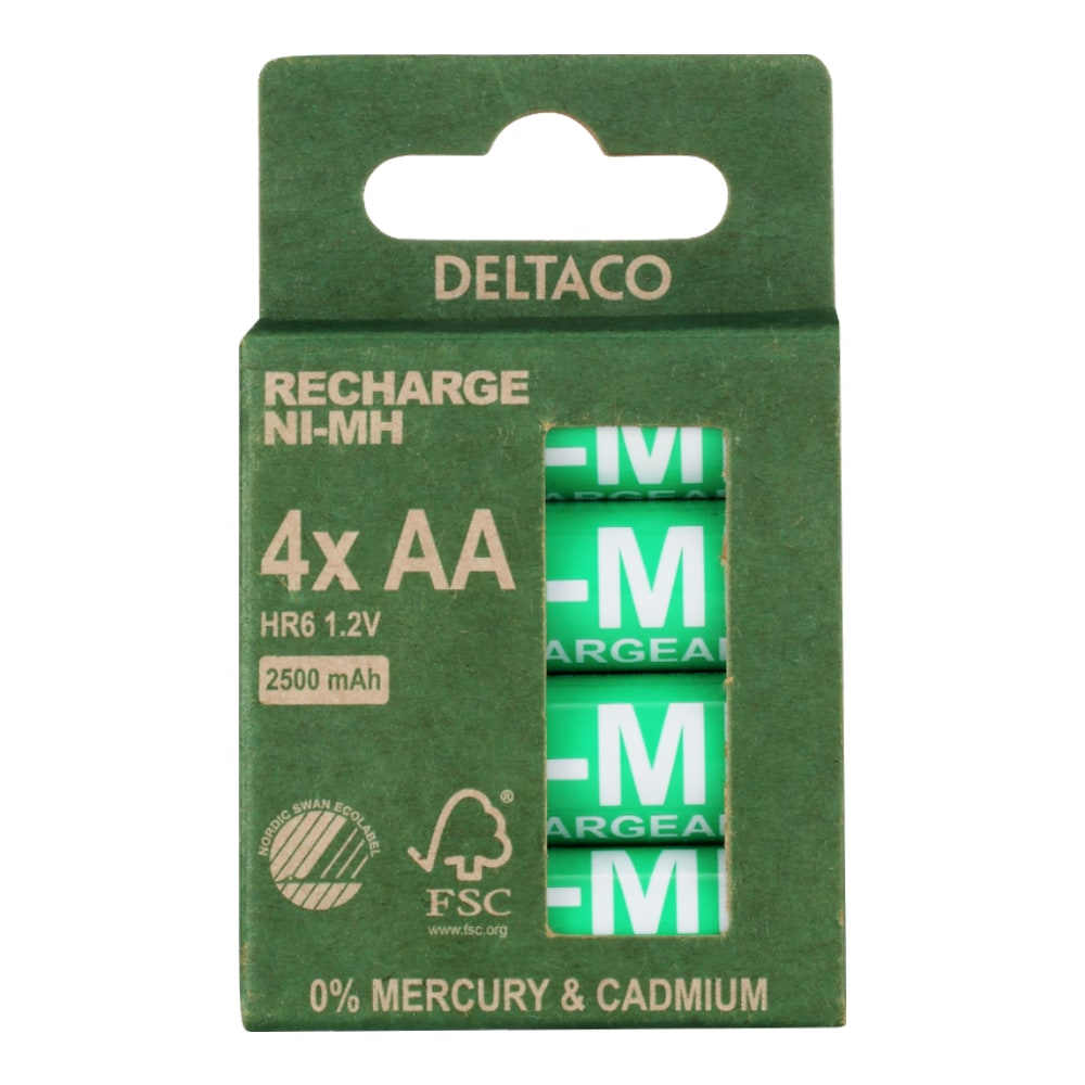 Deltaco Oppladbare AA-batterier 2500 mAh (LR6) - 4-pakning