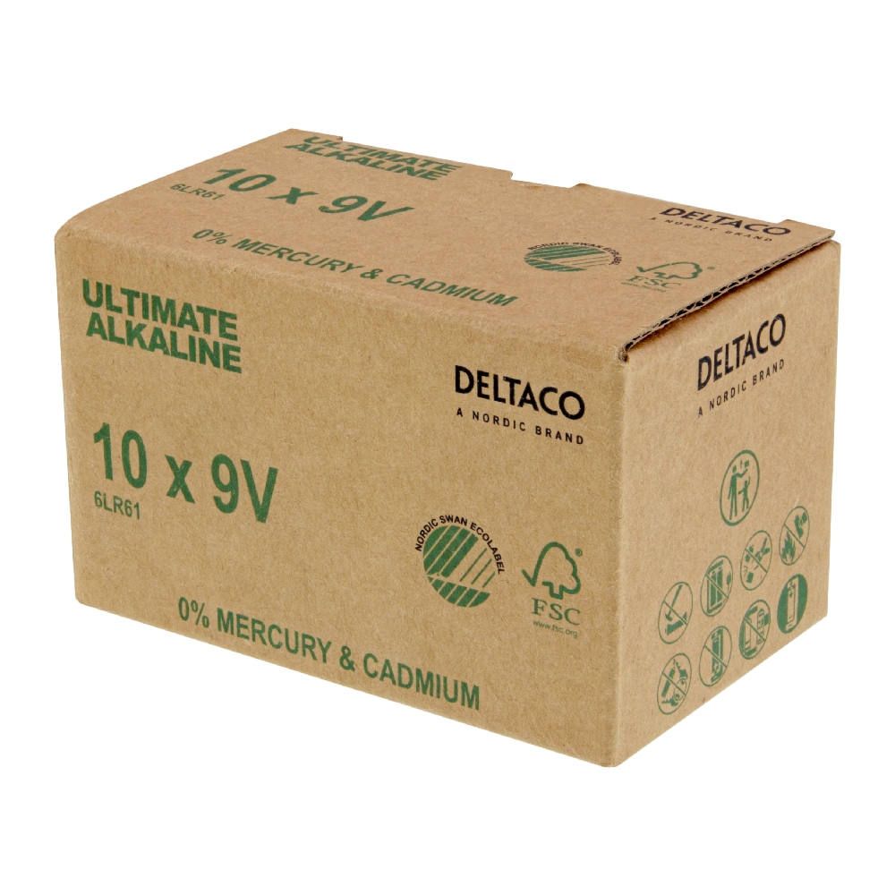 Deltaco 9V-batterier (6LR61) - 10-pakning