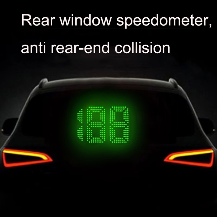 Display med hastighetsmåler i bakvinduet