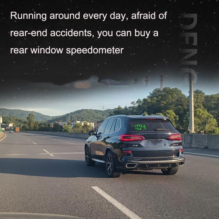 Display med hastighetsmåler i bakvinduet