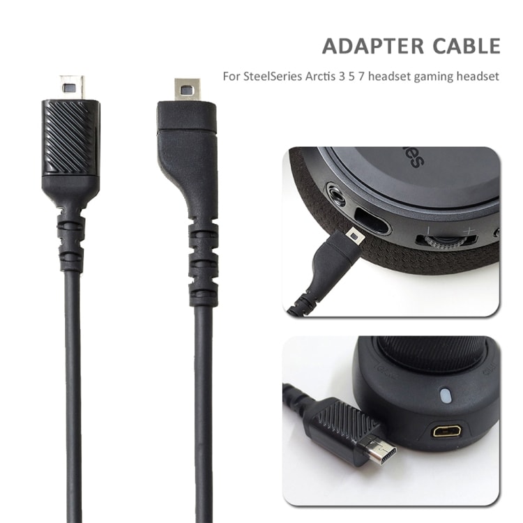 Lydkabel 8-pinners til Steelseries Arctis 3/5/7 - Svart