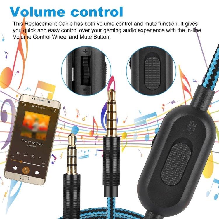 Lydkabel 3,5 mm med volumkontroll og dempeknapp for Logitech Astro A10 / A40 / A30