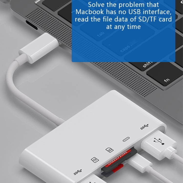 5i1 USB-C til SD, TF, USB-C og 2xUSB-A