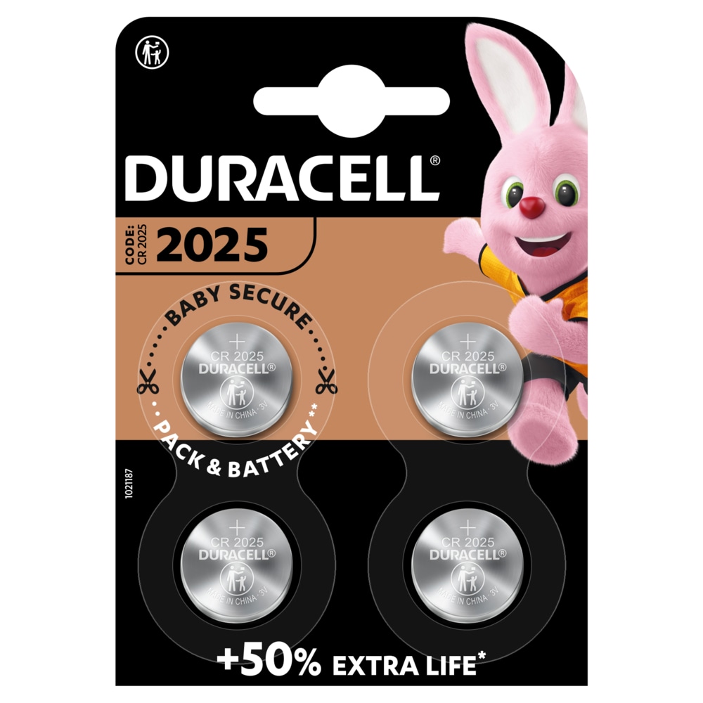 Duracell Knappcellebatteri CR2025 4-pakning