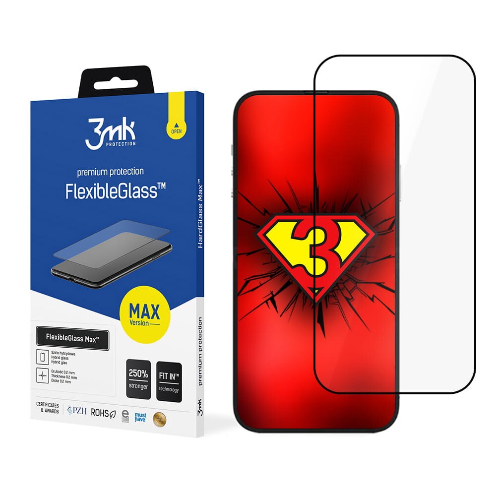 3mk fleksibelt 2.5D Max Hybrid Glass for iPhone 14 6.1" - Sort ramme