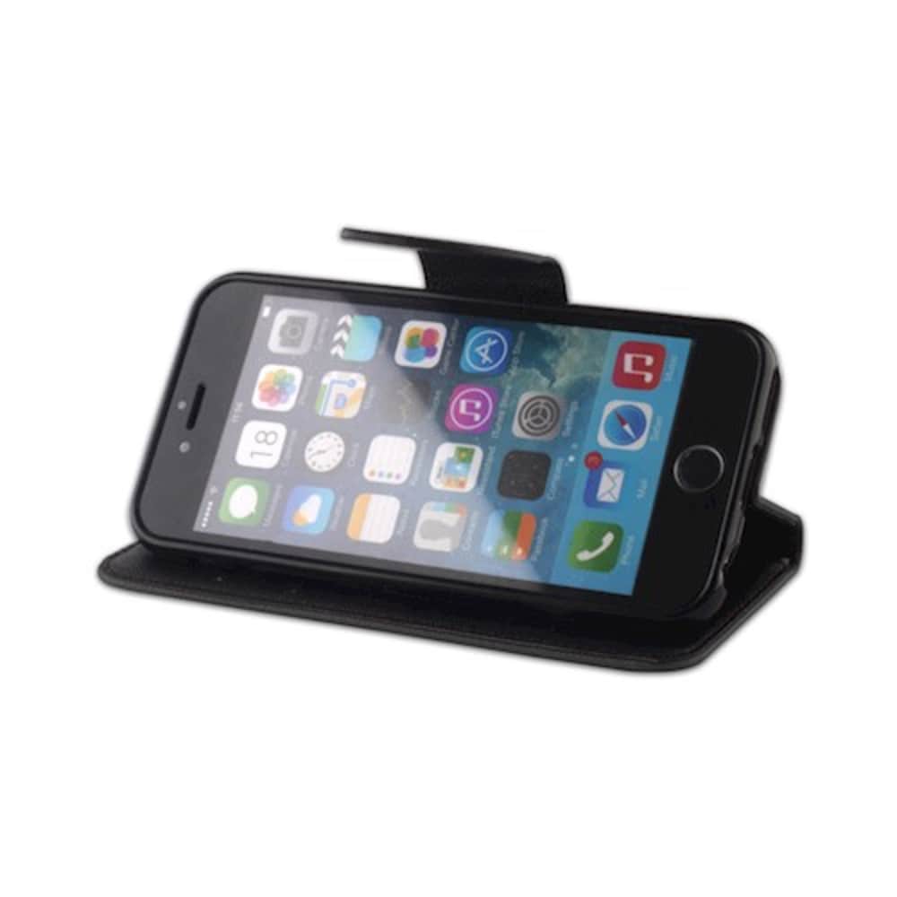 Lommebokdeksel med stativ for iPhone 14 Pro Sort