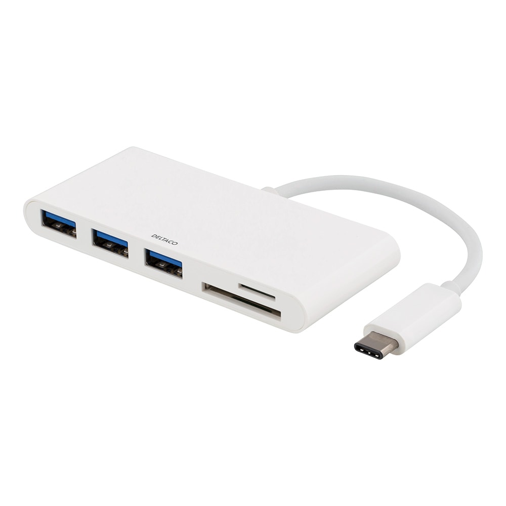 Deltaco USB-Hub USB Type C til 3XUSB & Minnekortleser