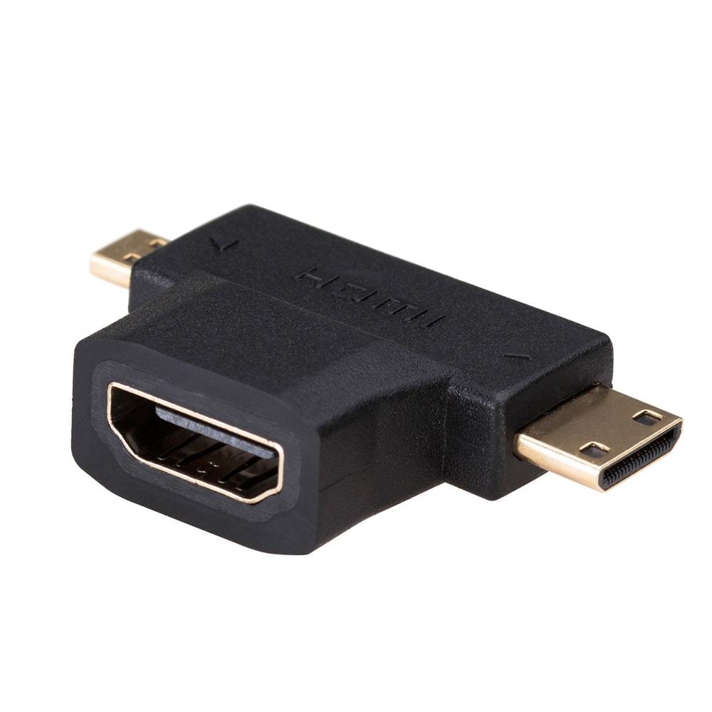 Akyga Adapter HDMI Hunn - Mini HDMI hann+Micro HDMI hann - Sort