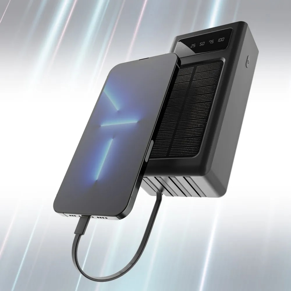 Extralink Powerbank med solcell EPB-093, 30000mAh USB-C - Sort