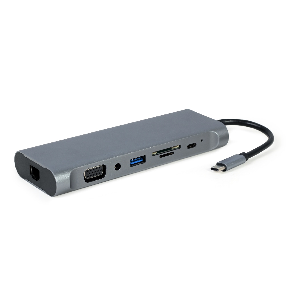 Cablexpert USB-C Dokkingstasjon 8-i-1 med USB, HDMI, DisplayPort, VGA, PD, SD, RJ45, 3.5mm