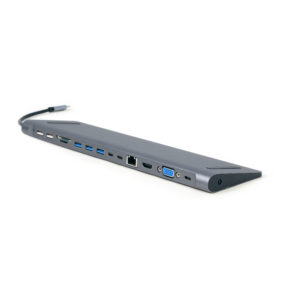 Cablexpert USB-C Dokkingstasjon 9-i-1 med 5xUSB, HDMI, VGA, PD, Micro-SD/SD, RJ45, 3.5mm