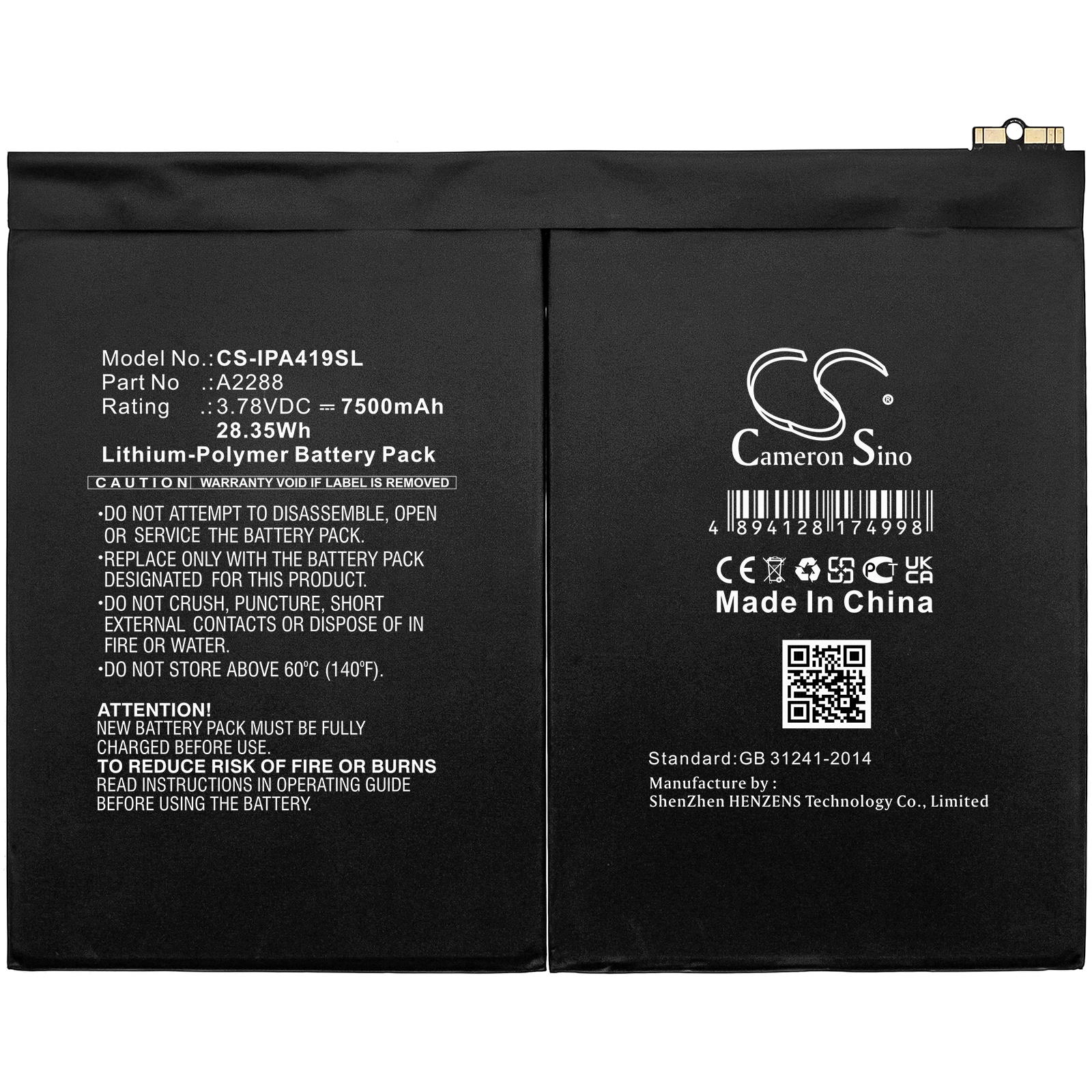 Batteri til nettbrett for Apple iPad Air 4, iPad Air 4 10,9" 2020, A2324 og andre.