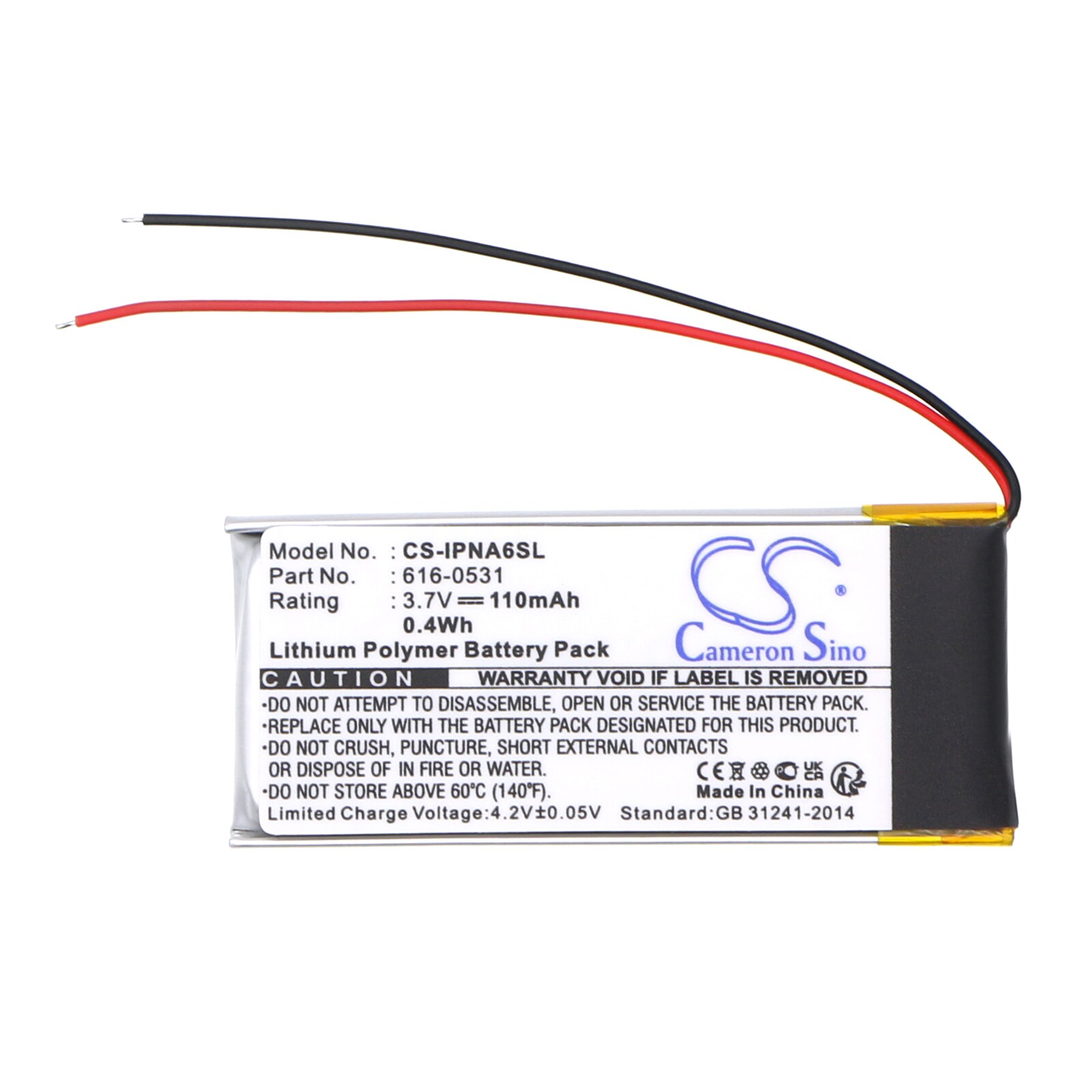 Cameron Sino CS-IPNA6SL-batteri til iPod Nano 6. generasjon / oppladbart Li-polymer-batteri 110 mAh