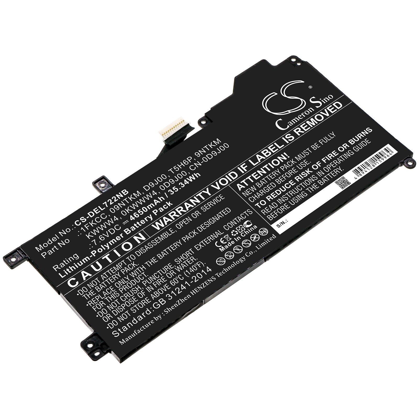 Batteri til bærbar PC for DELL Latitude 7200 2-i-1, Latitude 12 7200