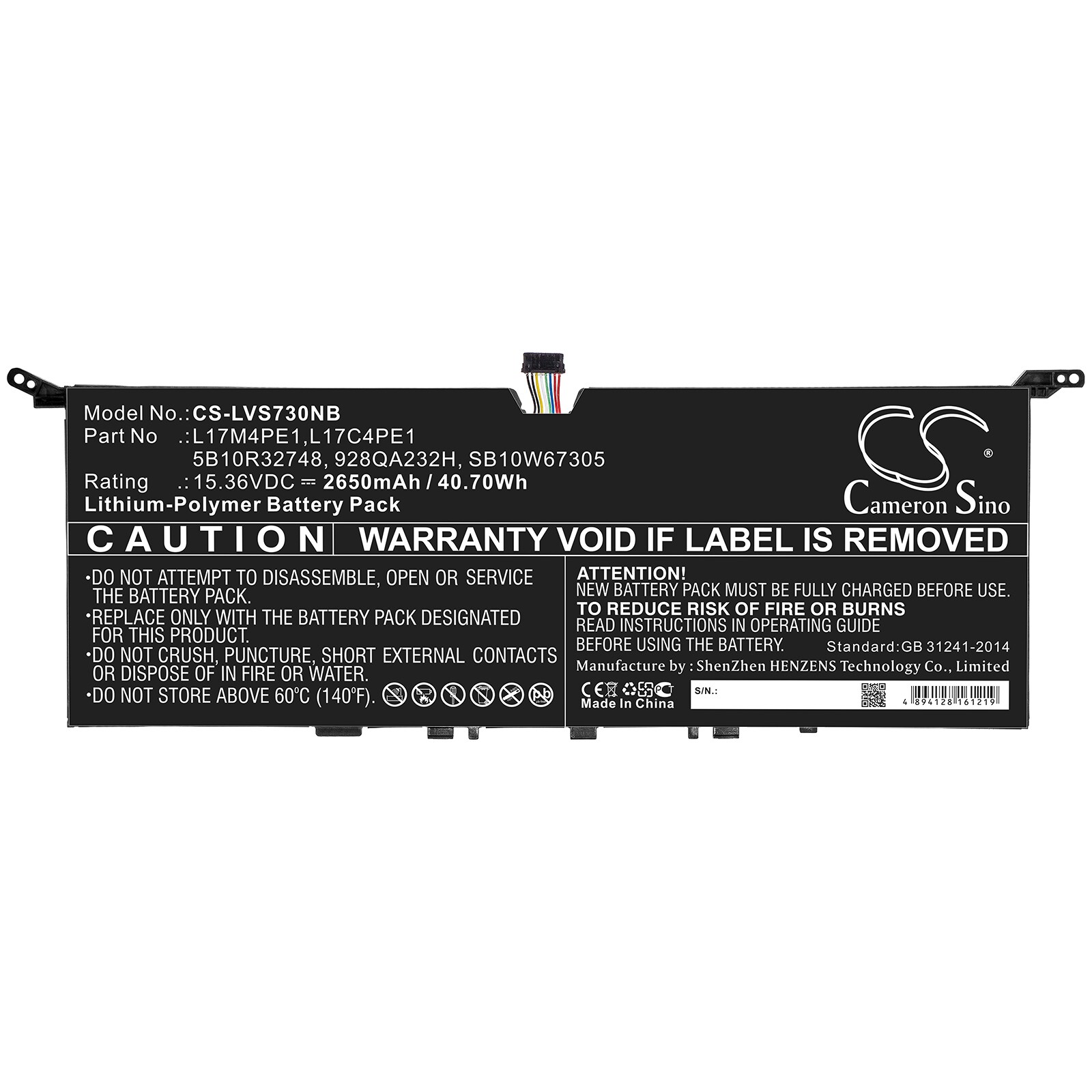 Batteri til bærbar PC for Lenovo Yoga S730, Yoga S730-13IWL (81J0001WGE) og andre.