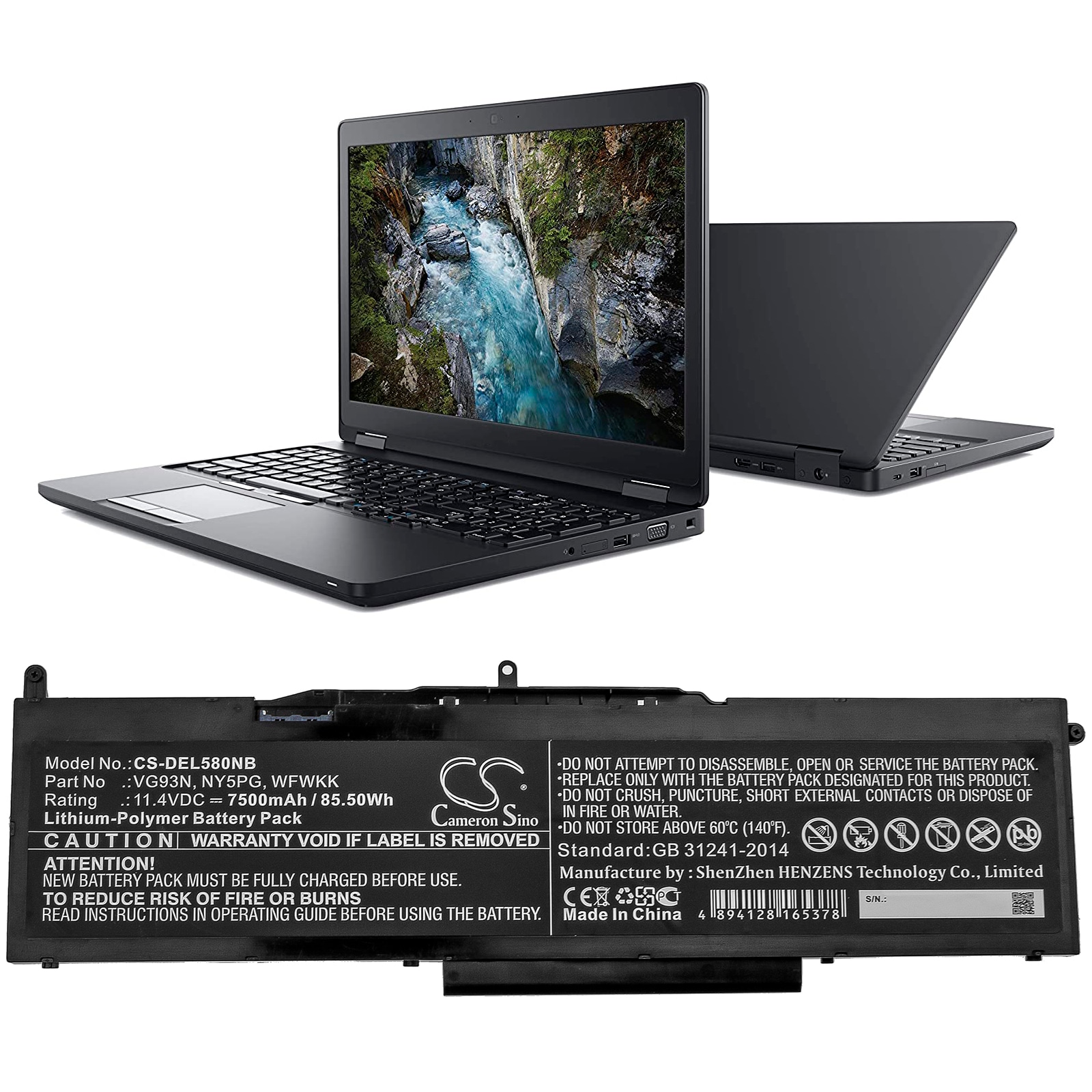 Batteri til bærbar PC for DELL Latitude 5580, Precision 15 3520 og andre.