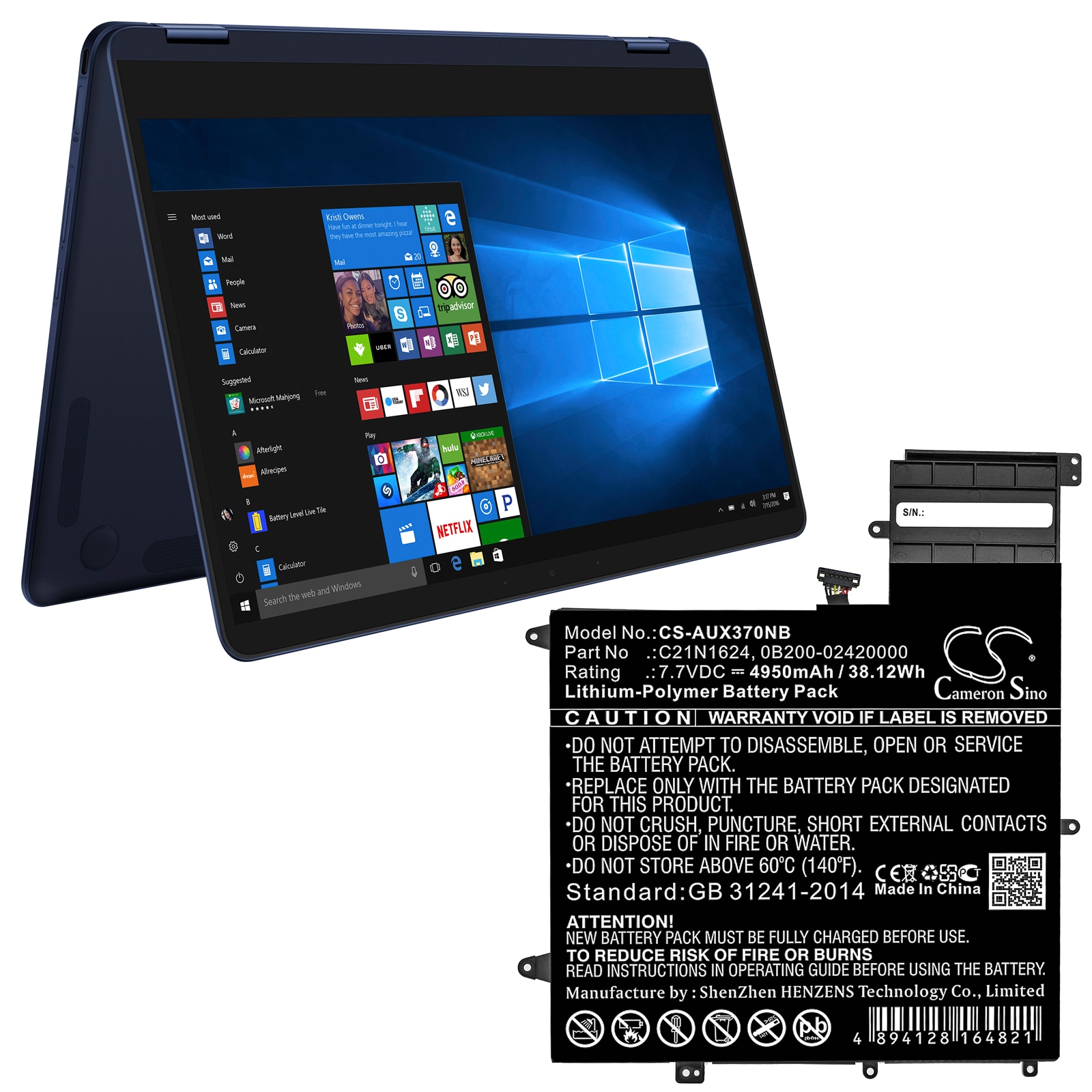 Batteri til bærbar PC for Asus ZenBook Flip S UX370UA-C4061T og andre.