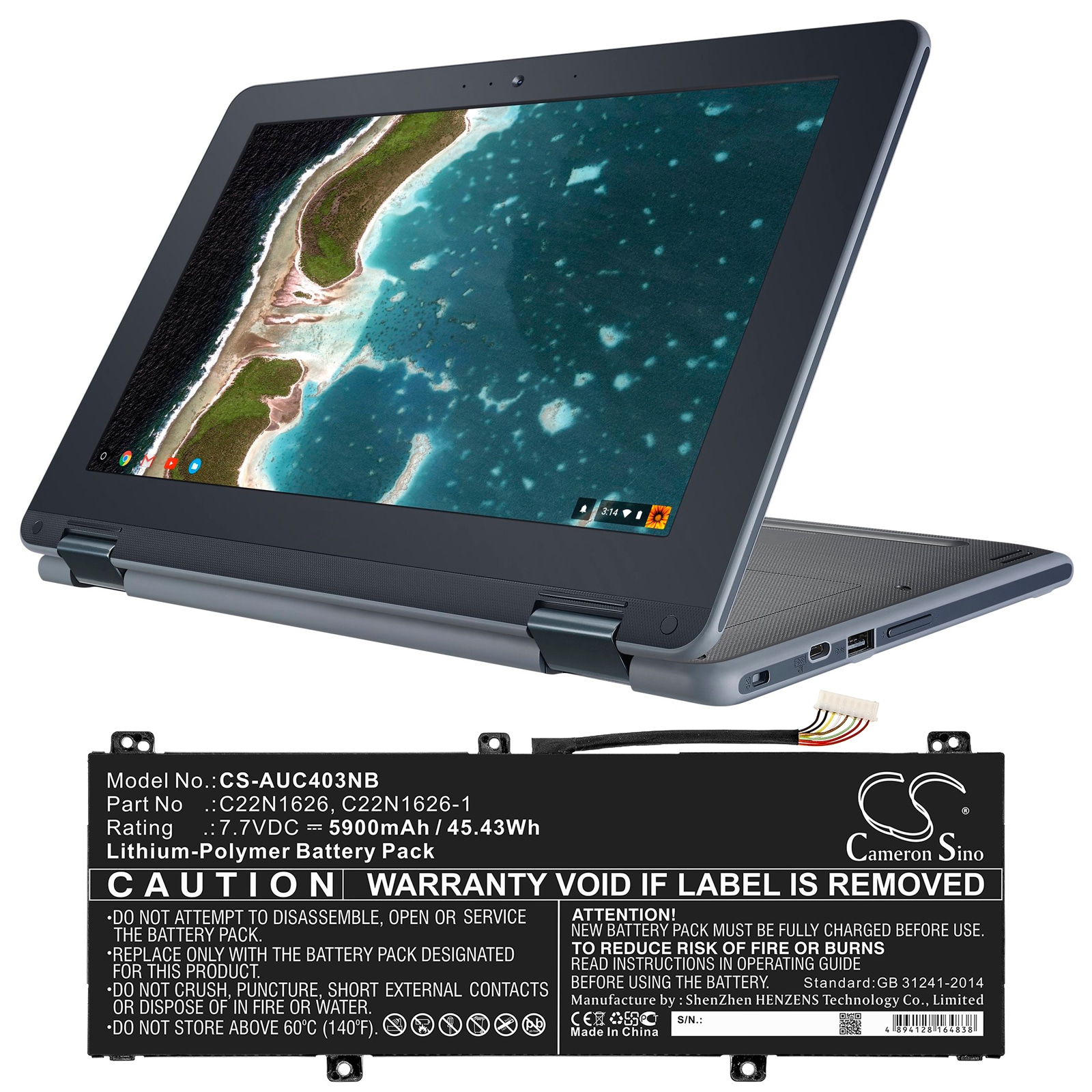 Batteri til bærbar PC for Asus Chromebook C403NA-FQ0004 og andre.