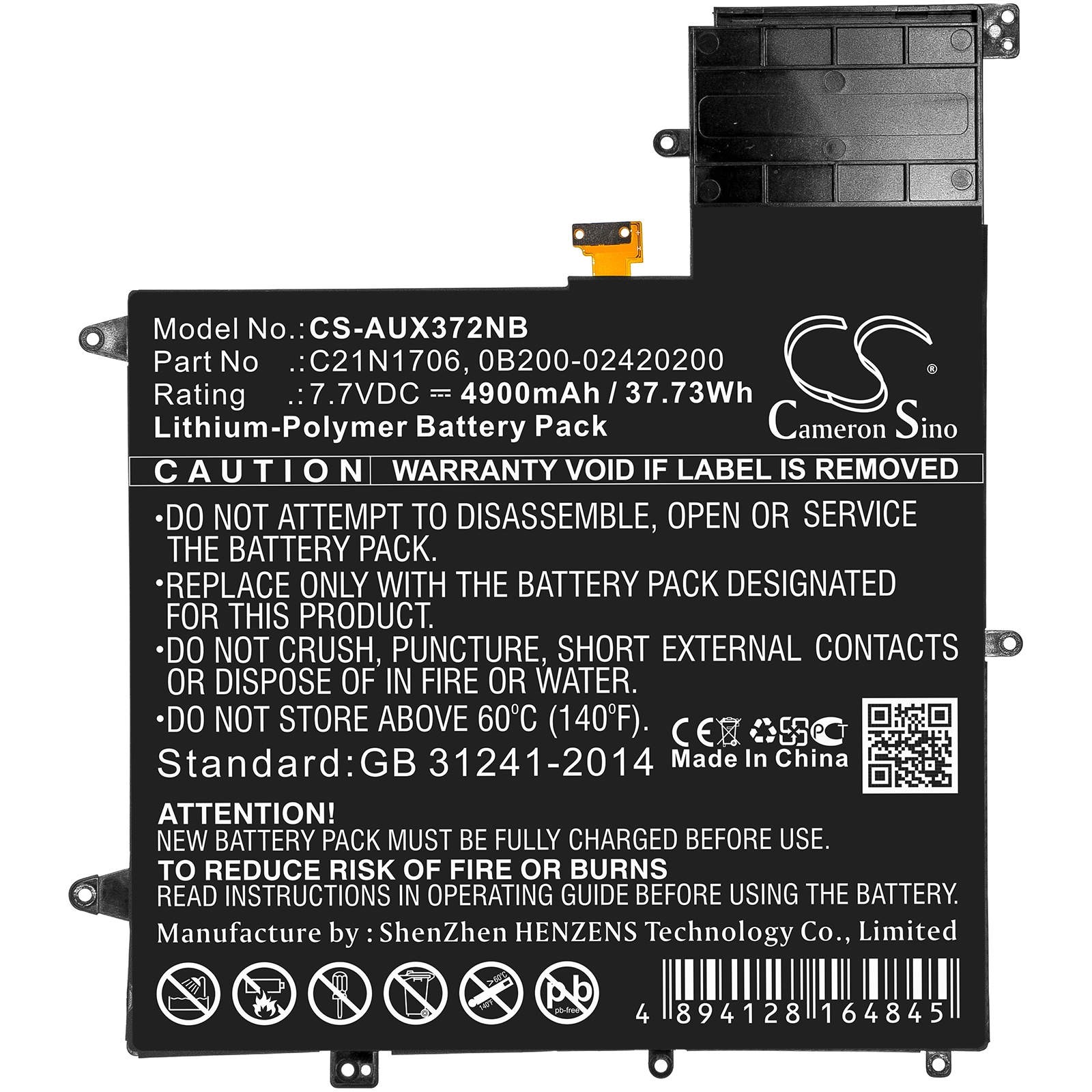 Batteri til bærbar PC for Asus UX370UA-0061A7500U, UX370UA-C4124T og andre.