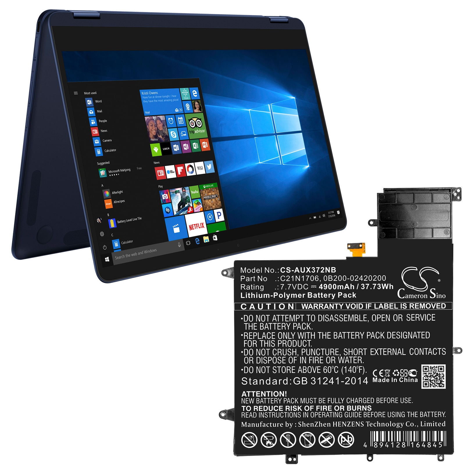 Batteri til bærbar PC for Asus UX370UA-0061A7500U, UX370UA-C4124T og andre.