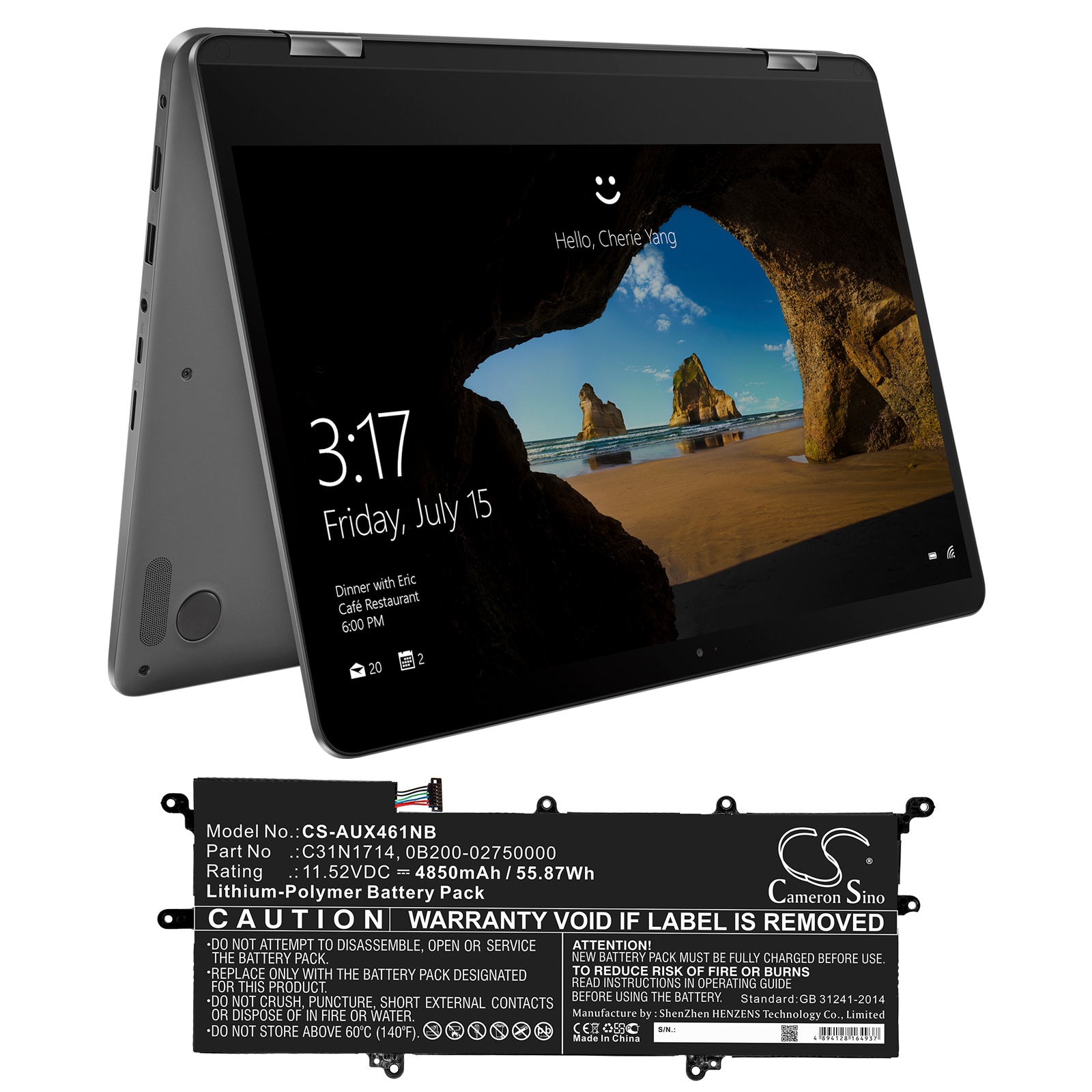 Batteri til bærbar PC for Asus ZenBook Flip 14 UX461UA-M00540, UX461FN-1C og andre.