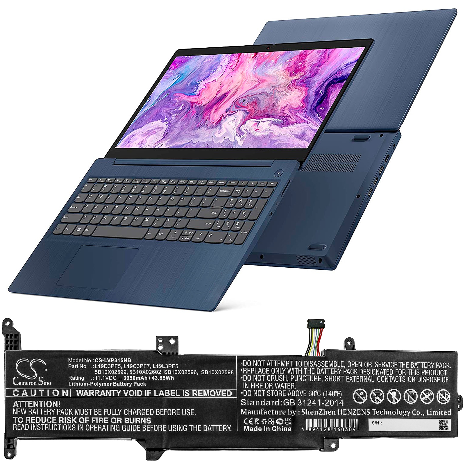 Batteri til bærbar PC for Lenovo Ideapad 3-15, ideapad 3-14IML05 81WA005WAU og andre.