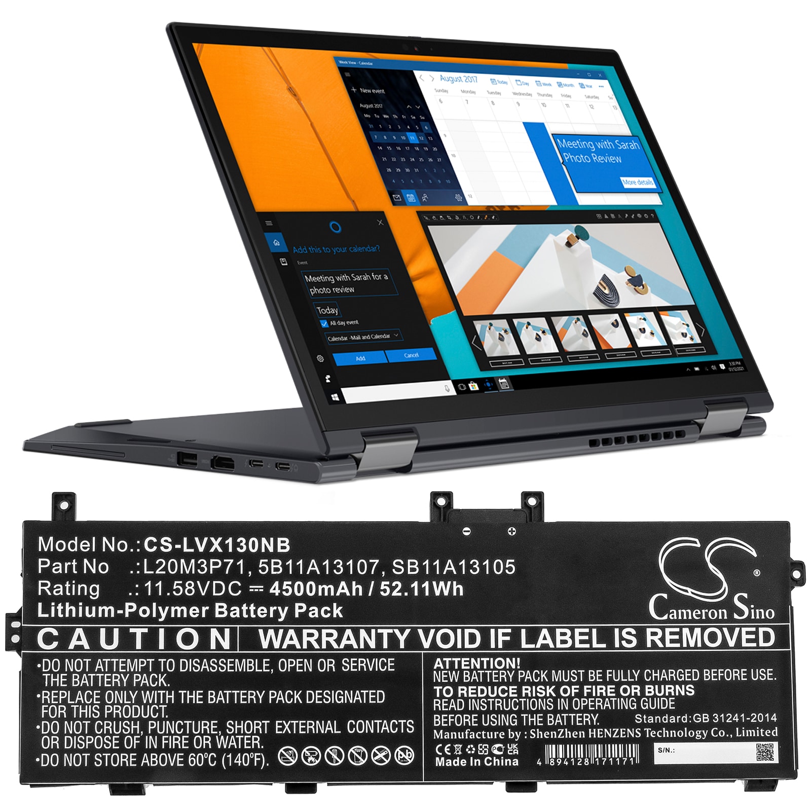 Batteri til bærbar PC for Lenovo ThinkPad X13 Yoga G2 20W80014GE og andre.